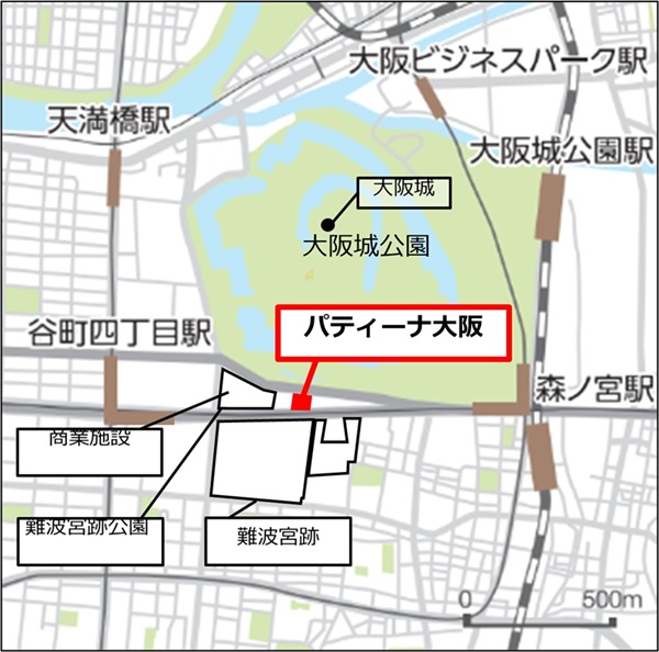 大阪城の南側、NTT西日本の本社跡地に高級ホテル「パティーナ大阪」が開業