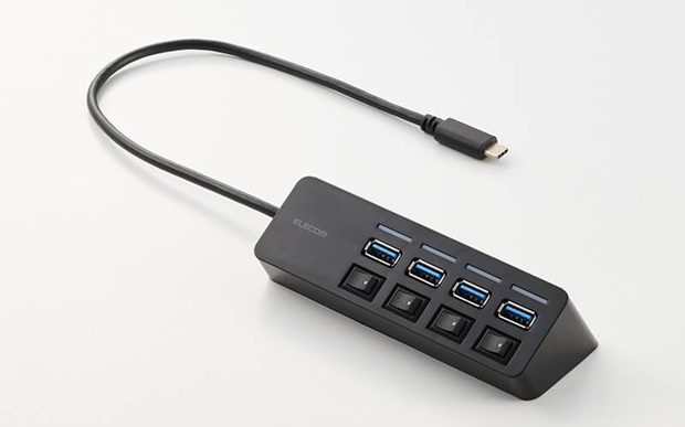 エレコム、個別スイッチで電源をON/OFFできる底面マグネット付き USB-A×4ポートUSBハブを新発売