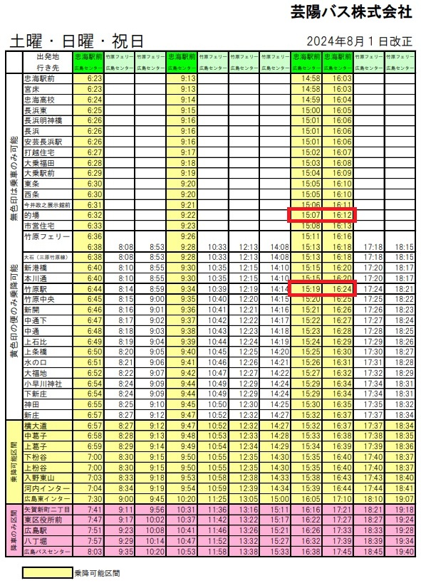 新大阪駅から広島県竹原市までの時刻表を自分用に調べたメモ