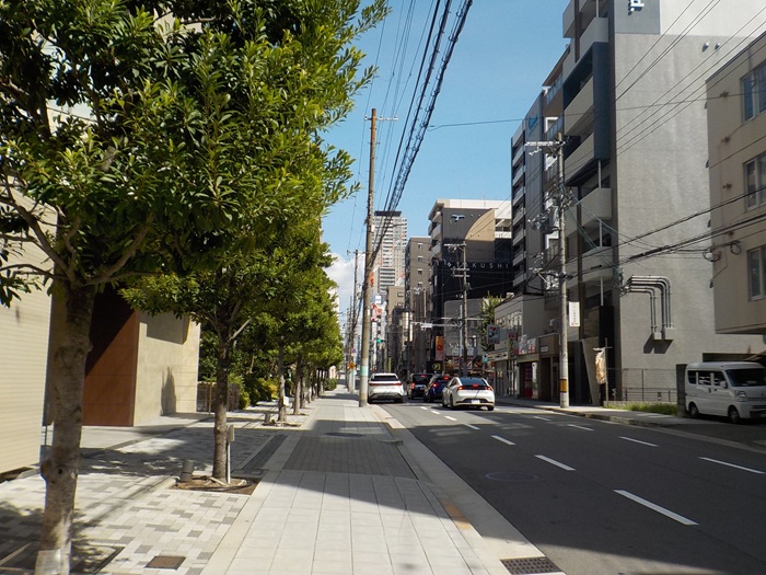 内久宝寺町通りを西から東へ｜東横堀川から難波宮跡公園までの風景