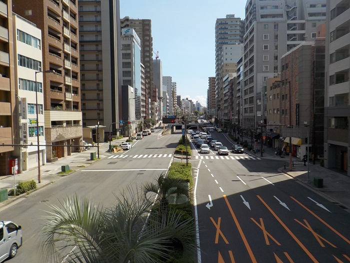 内久宝寺町通りを西から東へ｜東横堀川から難波宮跡公園までの風景